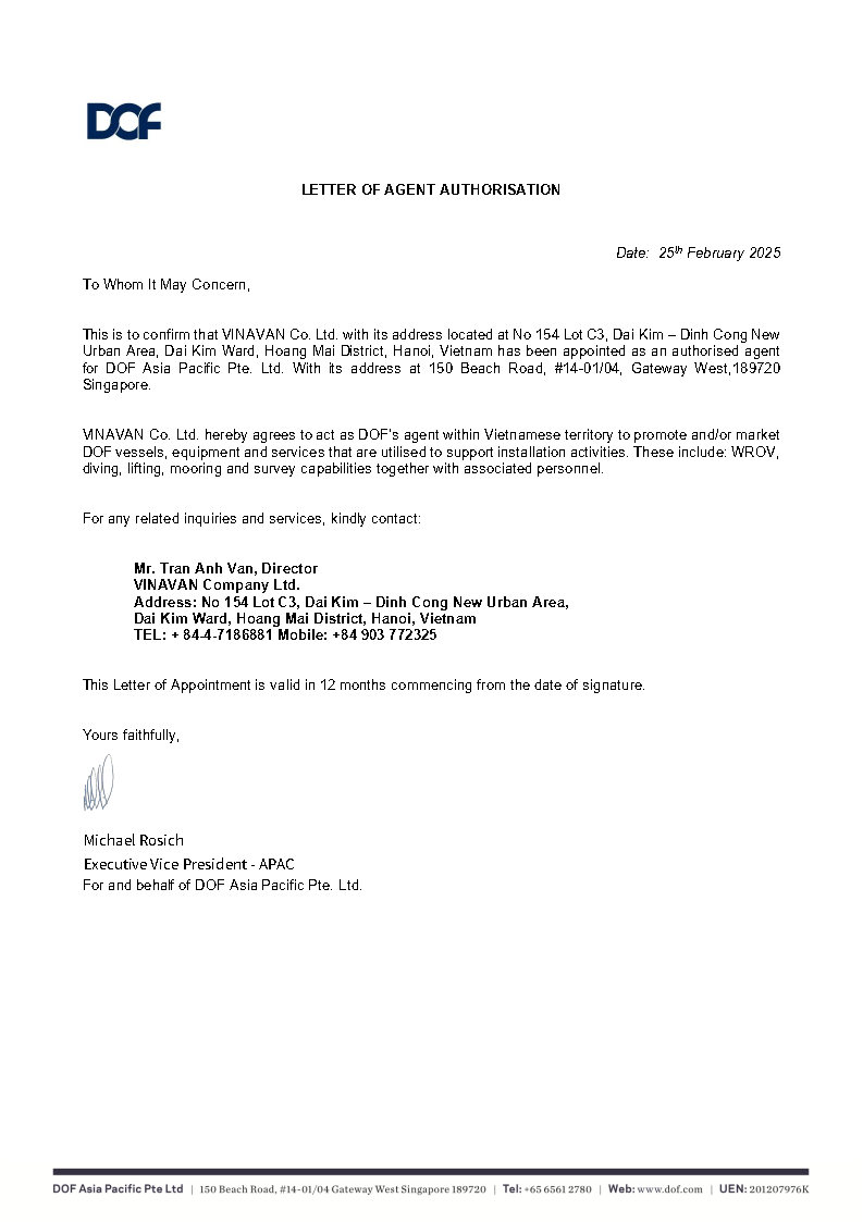 Representative Letter for VINAVAN 1